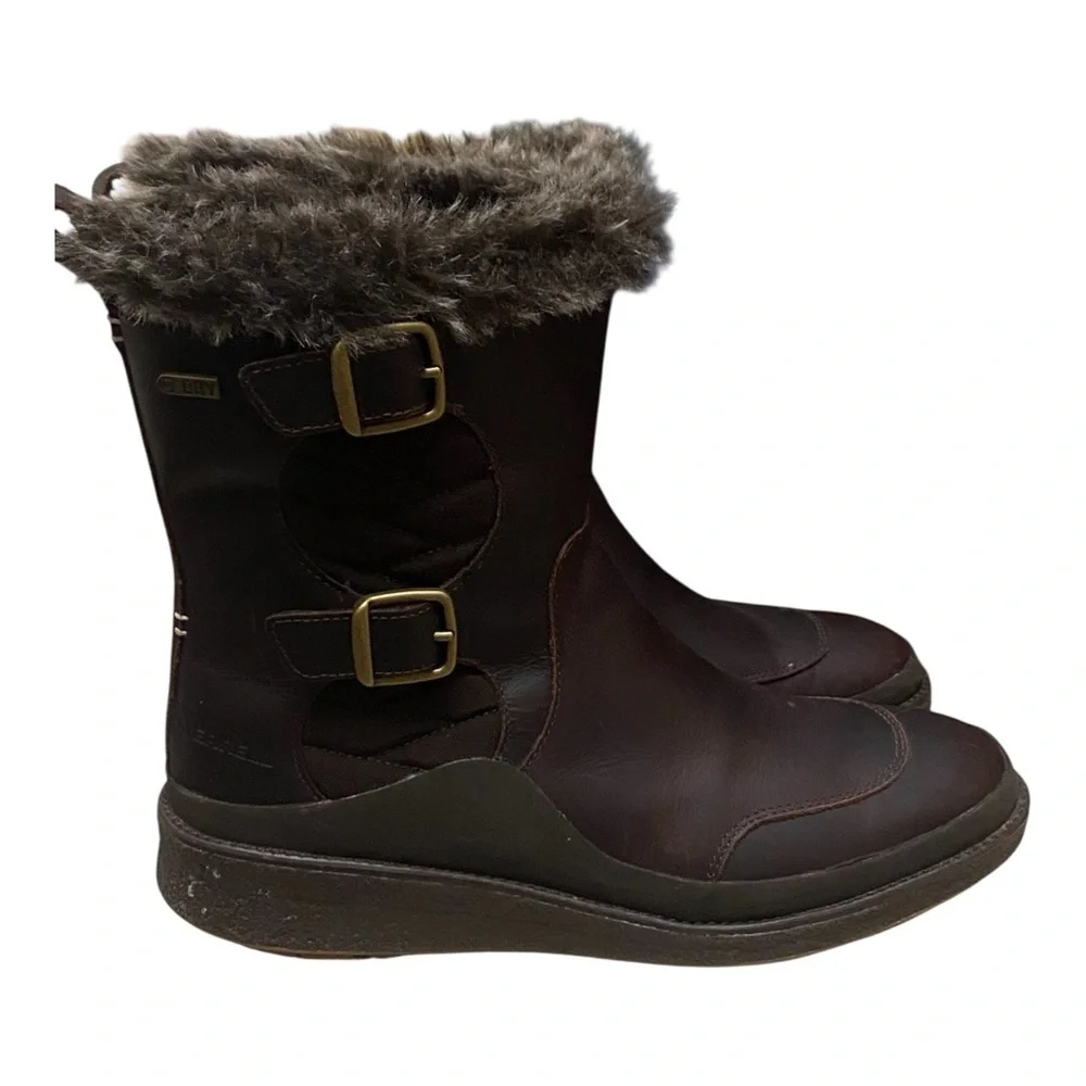 Merrell Womens Tremblant Ezra Zip Brown Boots Size 9 Faux Fur Winter Wet Ice